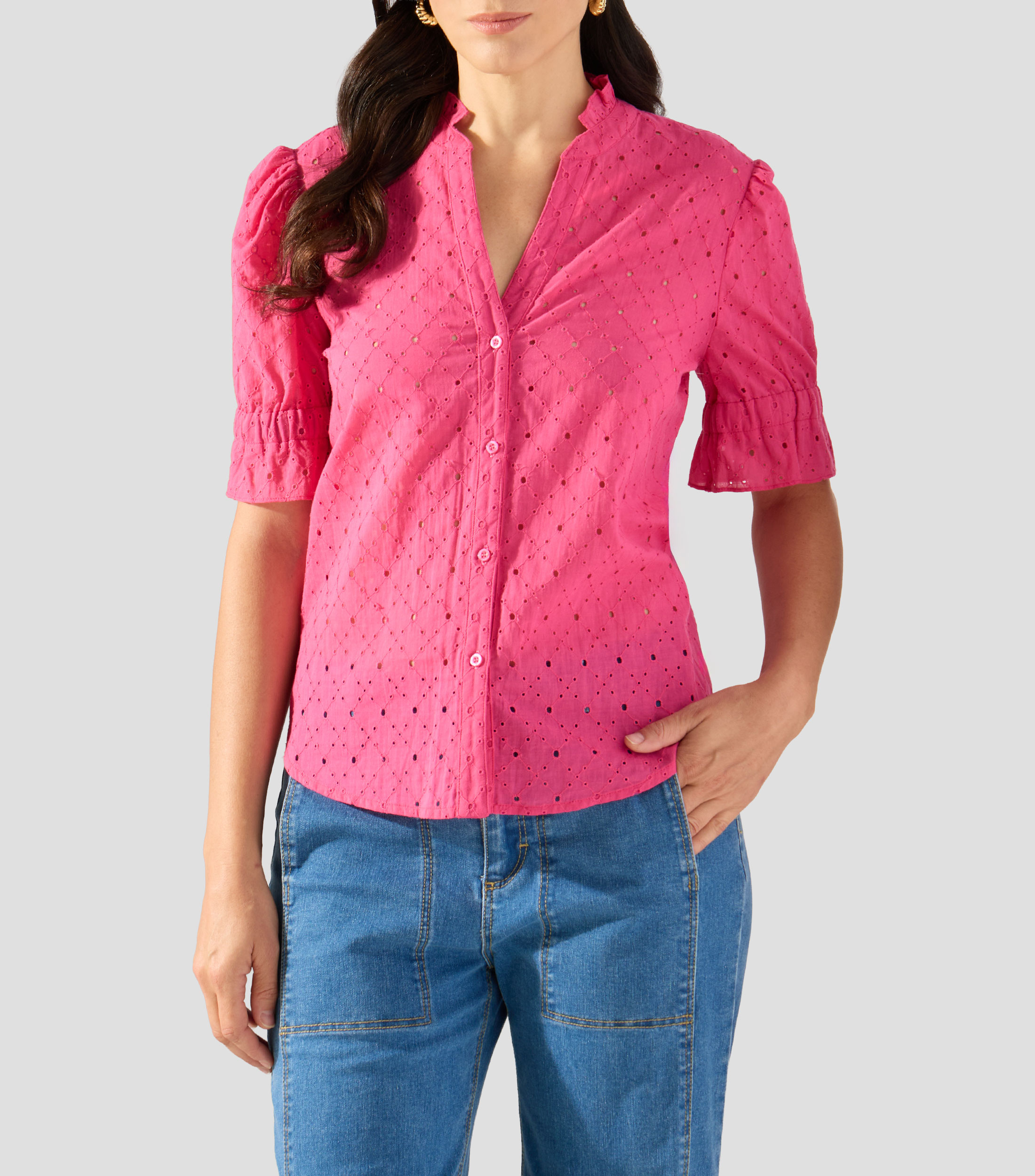 Blusa lisa con manga corta Mujer